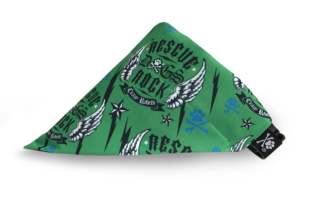 Rescue Dogs Rock Green Bandana (Nylon Collar Not Included) - XS